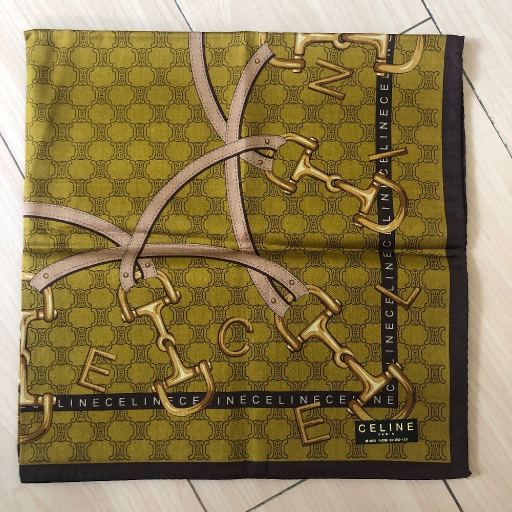 New Vintage CELINE Handkerchief Scarf Pocket Square Classic Macadam Logo
